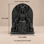 Dimension photo of the 6 in. Lilith statue: 6 in. tall, 5 in. wide, 2 in. deep