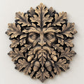Hand-painted gold Green Man wall sculpture with oak leaves and acorns