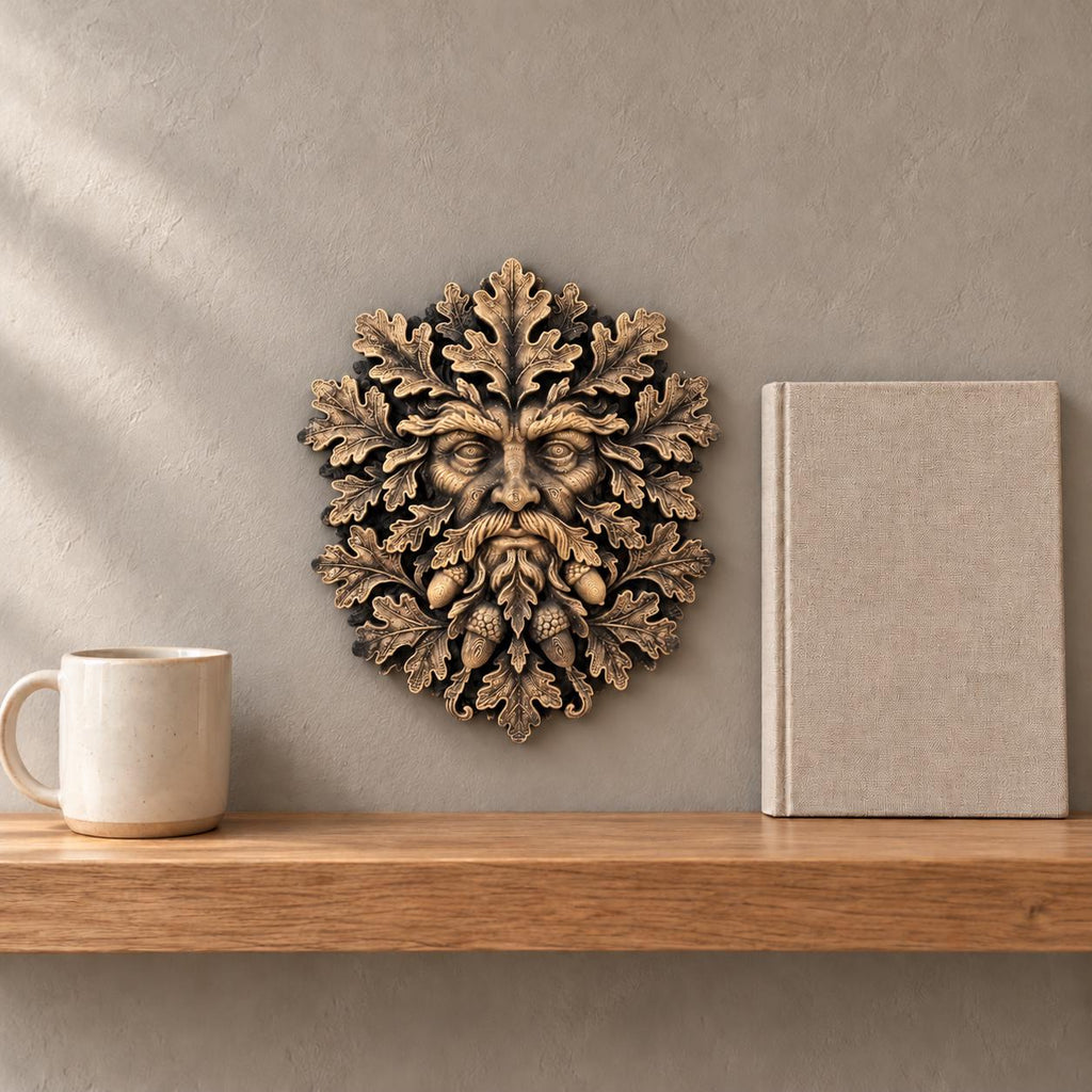 Bearded Green Man woodland face wall relief