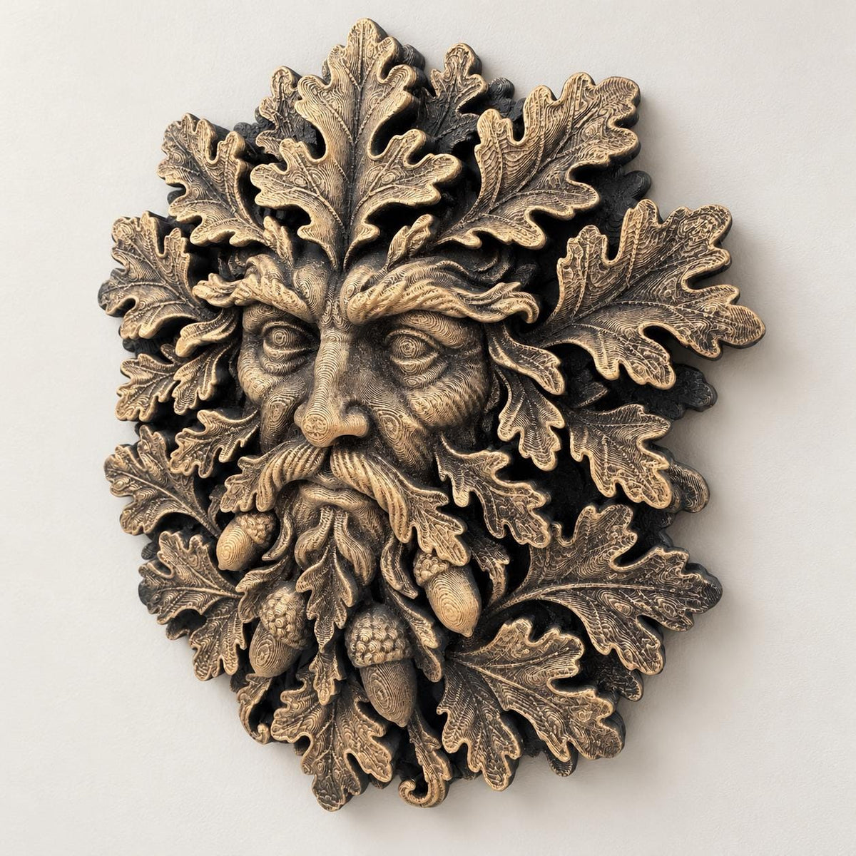 Green Man wall sculpture displayed as woodland decor