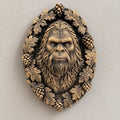 Bigfoot oval portrait wall sculpture with oak leaf and pinecone frame