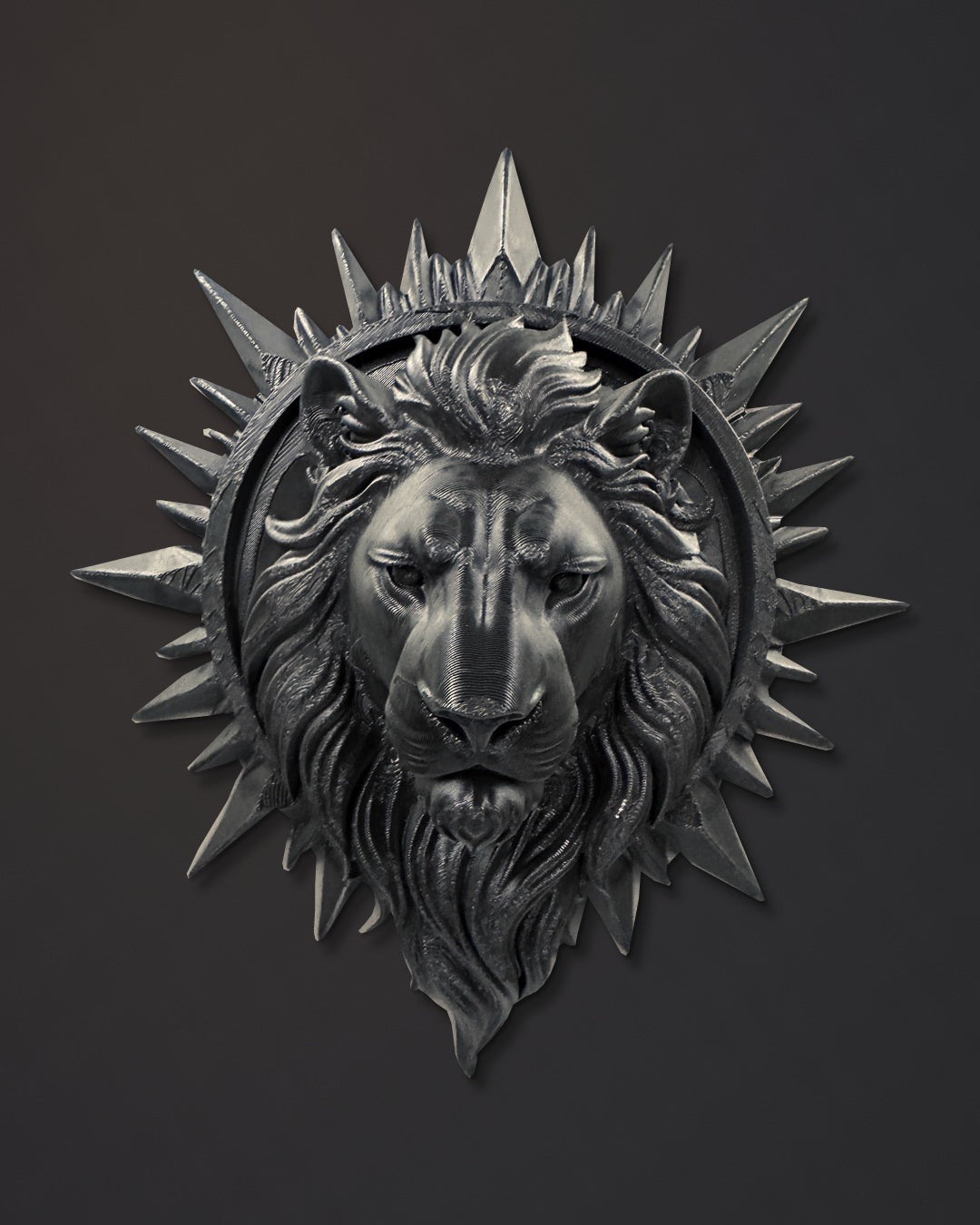 Sunburst lion head wall sculpture in the matte Black finish option